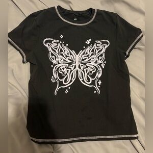 H&M Kids Black and White Butterfly Graphic Tee Shirt Girls Size 20 (XXL)
